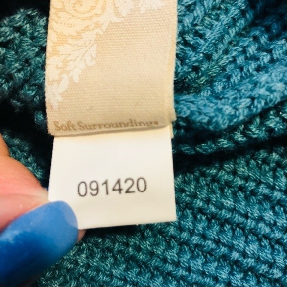 Soft Surroundings teal long sweater, 3 button placket, 2 pockets cotton blend, M - Picture 5 of 7